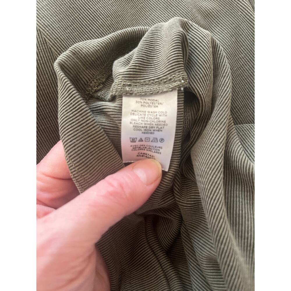 Lou & Grey Olive Green Ribbed Faux Wrap T-shirt Dress Medium - Picture 7 of 7